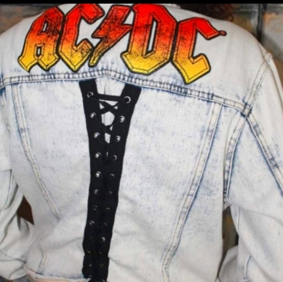 SOLD!!! Custom AC/DC tour jacket- patch jean corset back cropped jacket - Picture 9 of 15
